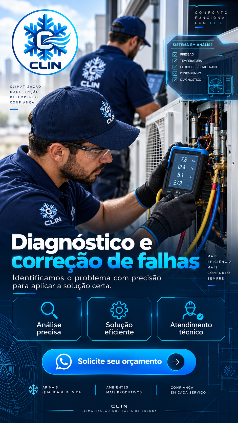 Técnico da Clin realizando manutenção de evaporadora e condensadora